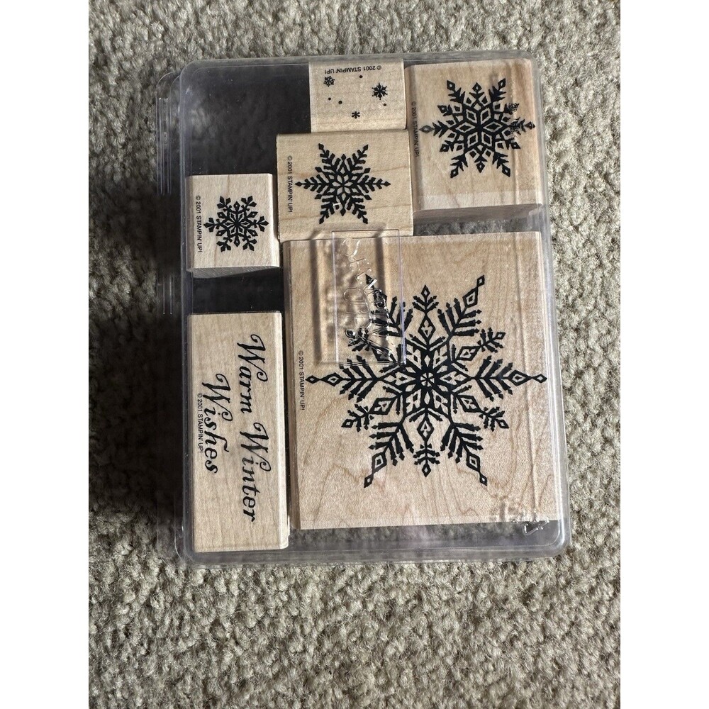 2001 Stampin Up Warm Winter Wishes Set Of 6 Wood Mounted Rubber Stamps